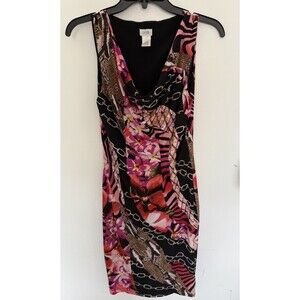 CACHE Stretch Chain Belt Animal Print Dress Size Small Above Knee Length